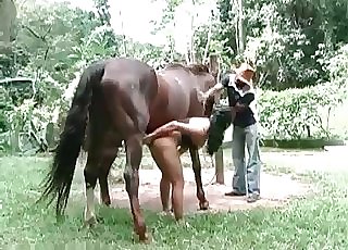 Pony is having fun with a farmer and his wife