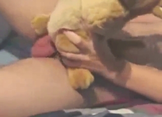 Horned-up guy fucking his plush toy, which is hot