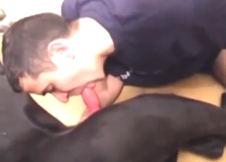 Deep oral fuck made possible by a sexy dog