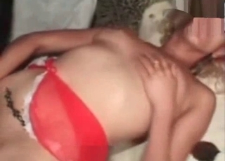 Blonde is having fun with a black mare