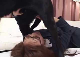 Asian redhead likes sucking her doggy penis