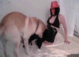 Fedora-wearing chick fucked by a dog