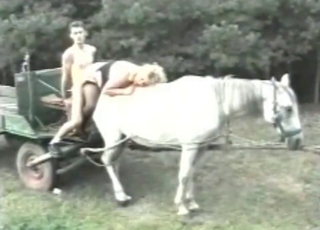 Family couple smashes on a horse