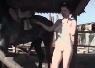 Zoophile is posing naked with a pony