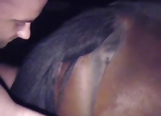 Bald farmer gives assjob for a horse
