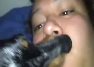 Making out with dog makes this fat zoophile horny