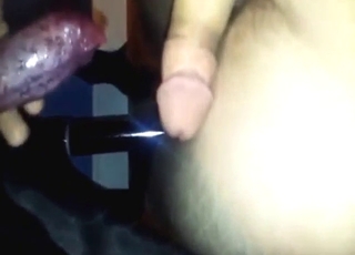 Horny masturbator uses a dog cock for frottage