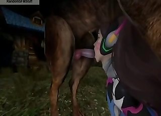 Overwatch beauty face-fucked by a horse