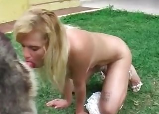 Bestiality deep throat fucking with a blondie